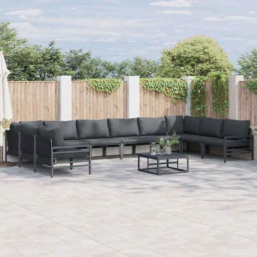 Conjunto de Sofá de Jardim com Almofada   Preto Aço (10 pcs)