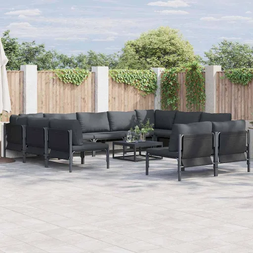 Conjunto de Sofá de Jardim com Almofada   Preto Aço (11 pcs)