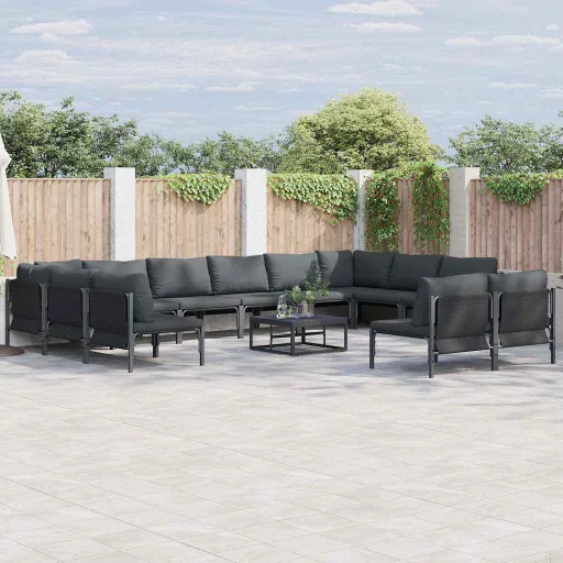 Conjunto de Sofá de Jardim com Almofada   Preto Aço (12 pcs)