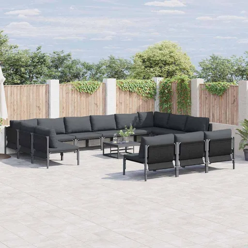 Conjunto de Sofá de Jardim com Almofada   Preto Aço (13 pcs)