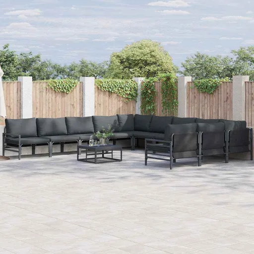 Conjunto de Sofá de Jardim com Almofada   Preto Aço (11 pcs)