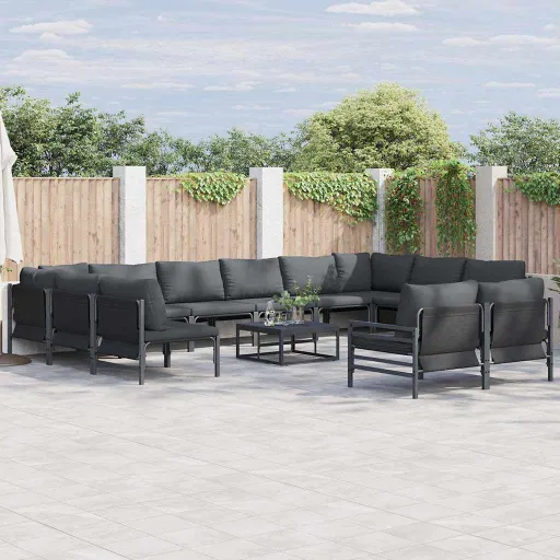 Conjunto de Sofá de Jardim com Almofada   Preto Aço (12 pcs)