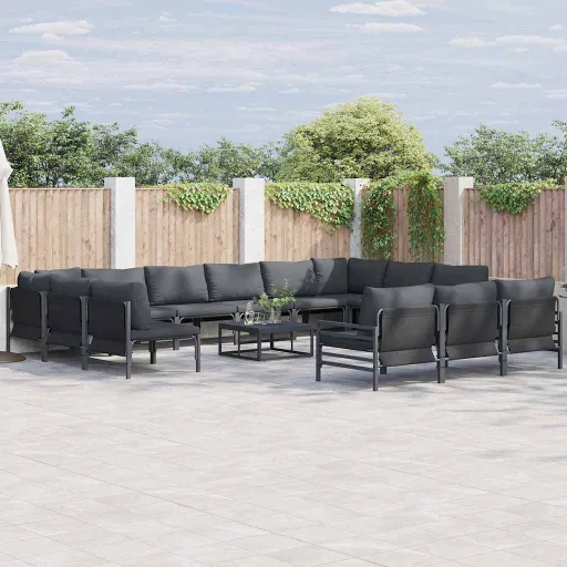 Conjunto de Sofá de Jardim com Almofada   Preto Aço (13 pcs)