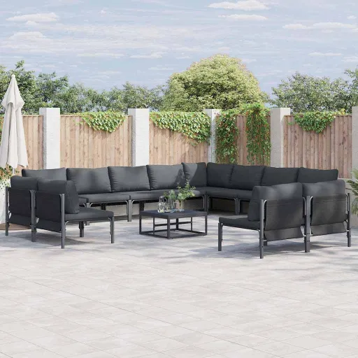 Conjunto de Sofá de Jardim com Almofada   Preto Aço (12 pcs)