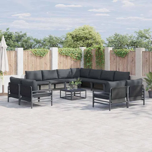 Conjunto de Sofá de Jardim com Almofada   Preto Aço (11 pcs)