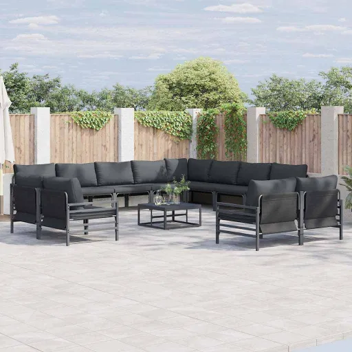Conjunto de Sofá de Jardim com Almofada   Preto Aço (12 pcs)