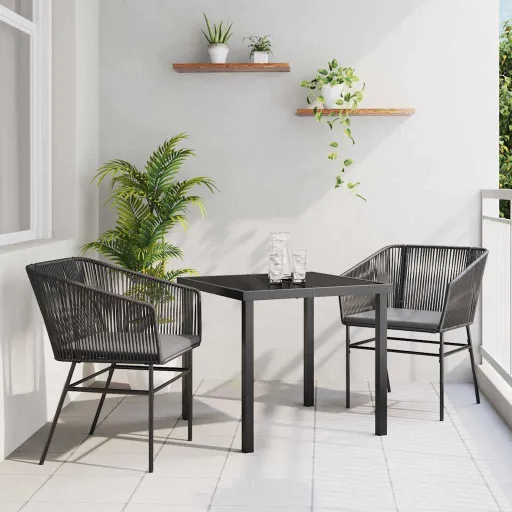 Conjunto de Jantar para Jardim   Preto Aço Revestido a pó (3 pcs)