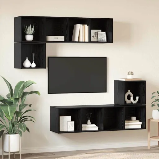 Conjunto de Móvel de TV   Carvalho Preto Madeira Processada (4 pcs)