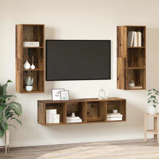 Conjunto de Móvel de TV   Madeira Antiga Madeira Processada (3 pcs)