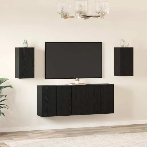 Conjunto de Móvel de TV   Carvalho Preto 30,5 x 30 x 60 cm (7 pcs)