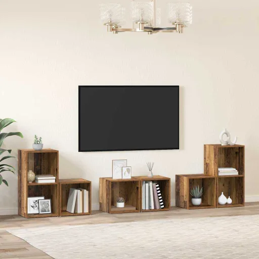Conjunto de Móvel de TV   Madeira Antiga Madeira Processada (6 pcs)