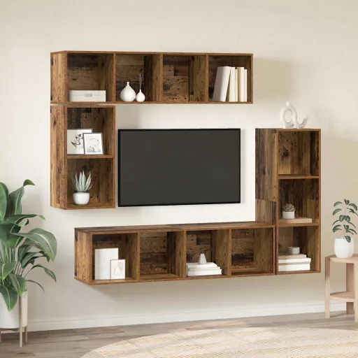 Conjunto de Móvel de TV   Madeira Antiga Madeira Processada (4 pcs)