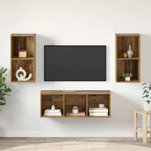 Conjunto de Móvel de TV   Madeira Antiga Madeira Processada (3 pcs)