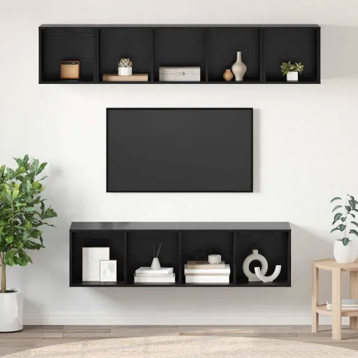 Conjunto de Móvel de TV   Carvalho Preto Madeira Processada (4 pcs)