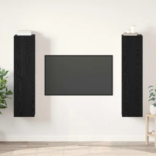 Conjunto de Móvel de TV Carvalho Preto Madeira Processada