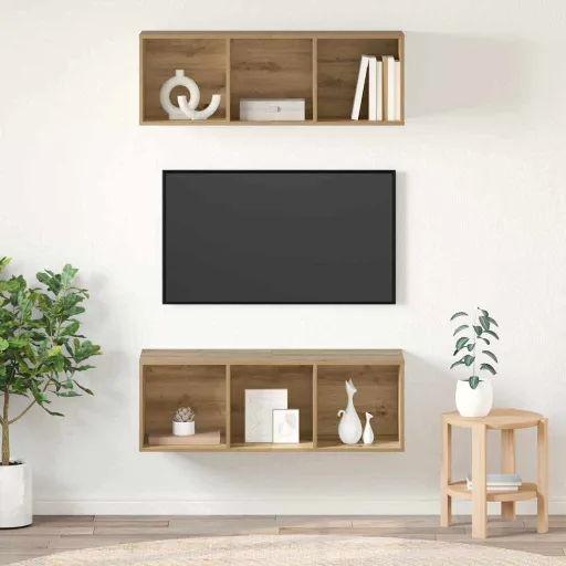 Conjunto de Móvel de TV   Carvalho Artesanal (2 pcs)