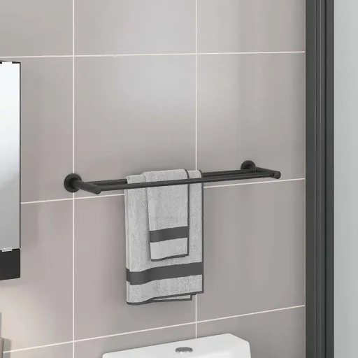 Suporte de Toalha Preto 61 x 14,5 x 5 cm Aço Inoxidável