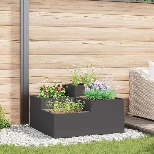 Vaso de Jardim Preto 80 x 80 x 48 cm Aço