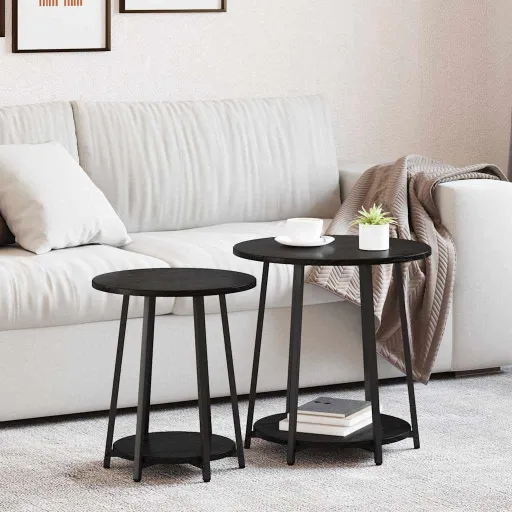 Conjunto de Mesas de Apoio com Prateleira   Carvalho Preto (2 pcs)