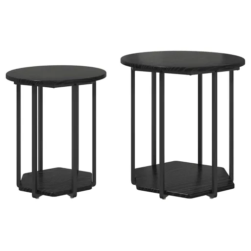 Conjunto de Mesas de Apoio com Prateleira   Carvalho Preto (2 pcs)