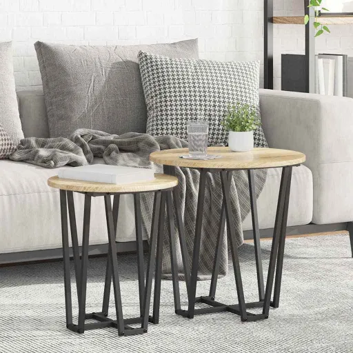 Conjunto de Mesas de Apoio   Carvalho Sonoma e Preto (2 pcs)