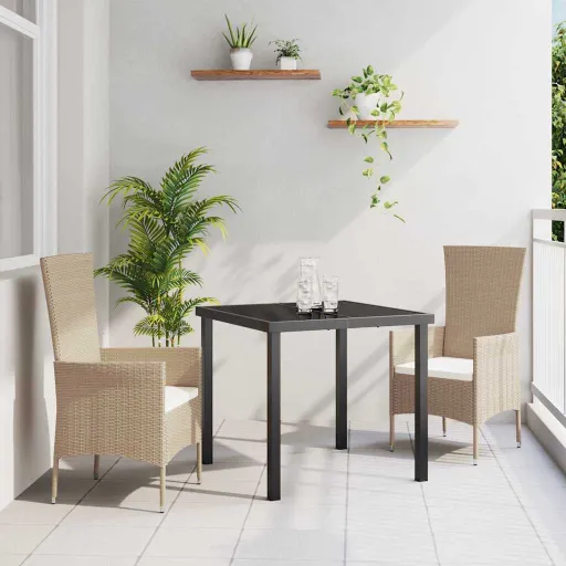 Conjunto de Jantar para Jardim com Almofada   Bege Vime PE (3 pcs)