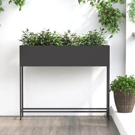 Vaso Elevado para Jardim Preto 100 x 26 x 82 cm Aço