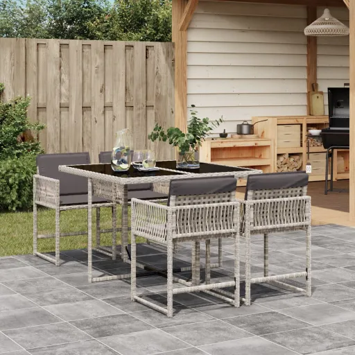 Conjunto de Jantar p/ Jardim c/ Almofadões Cinzento Claro (5 pcs)