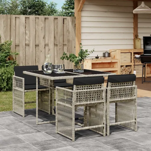 Conjunto de Jantar p/ Jardim c/ Almofadões Cinzento Claro (5 pcs)