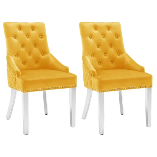 Cadeiras de Jantar   Veludo Amarelo (2 pcs)
