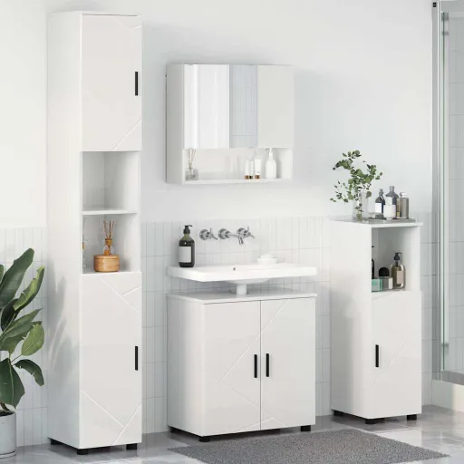 Conjunto de Móveis para Banheiro   Branco Brilhante (4 pcs)