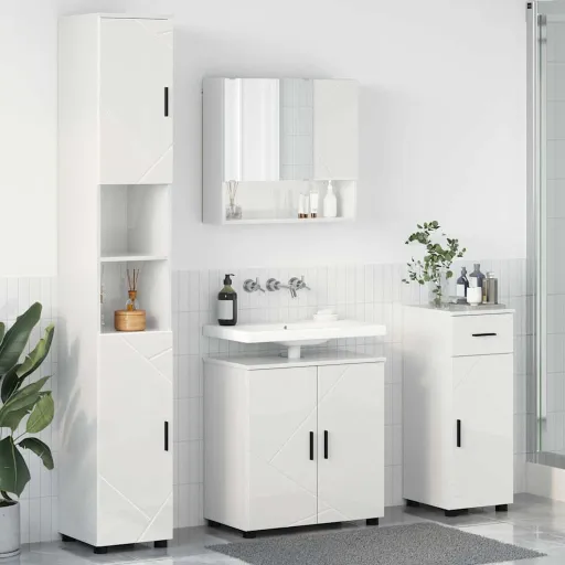 Conjunto de Móveis para Banheiro   Branco Brilhante (4 pcs)
