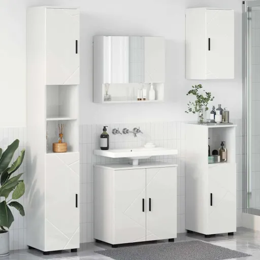 Conjunto de Móveis para Banheiro   Branco Brilhante (5 pcs)