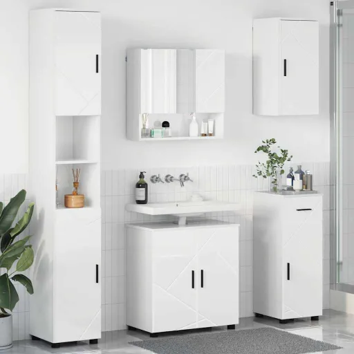 Conjunto de Móveis para Banheiro   Branco Brilhante (5 pcs)