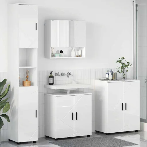 Conjunto de Móveis para Banheiro   Branco Brilhante (4 pcs)