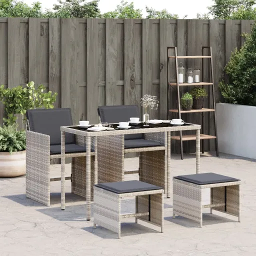 Conjunto de Jantar p/ Jardim c/ Almofadões Cinzento Claro (5 pcs)