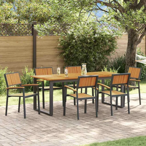 Conjunto de Jantar para Jardim   Preto (7 pcs)
