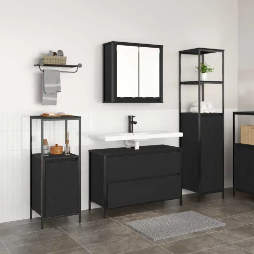 Conjunto de Móveis para Banheiro com Porta   Carvalho Preto (3 pcs)