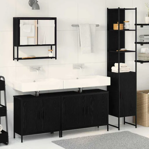 Conjunto de Móveis para Banheiro   Preto Madeira Processada (4 pcs)