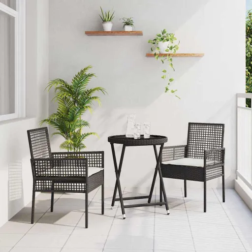 Conjunto Bistro de Jardim   Preto Vime PE (3 pcs)