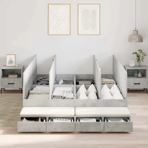 Estrado de Cama com Arrumação com Gaveta Cinzento 140 cm