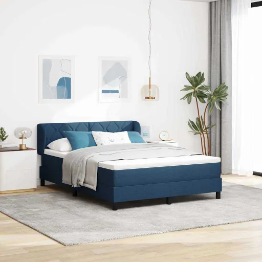 Cama Box Spring com Colchão Azul 140 x 190 cm Tecido