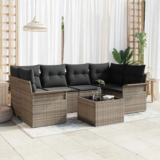 Conjunto de Sofá de Jardim   Cinzeto Rattan Sintético (7 pcs)