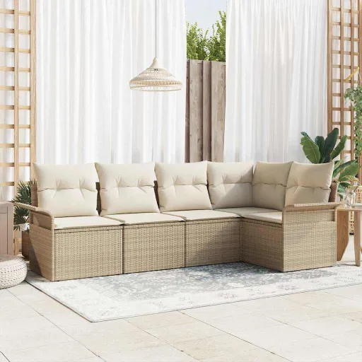 Conjunto de Sofá de Jardim com Almofada Manual   Vime PE (5 pcs)
