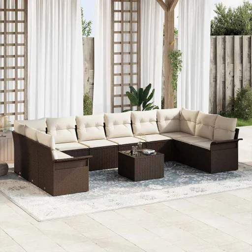 Conjunto de Sofá de Jardim   Castanho Rattan Sintético (11 pcs)