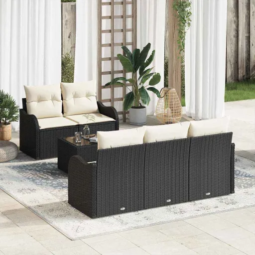 Conjunto de Sofá de Jardim Preto Vime PE