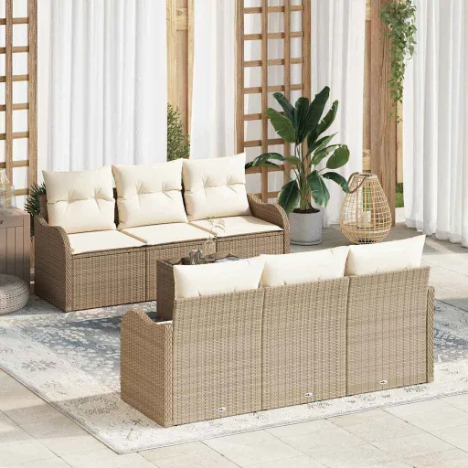 Conjunto de Sofá de Jardim Bege 55 x 55 x 37 cm Vime PE