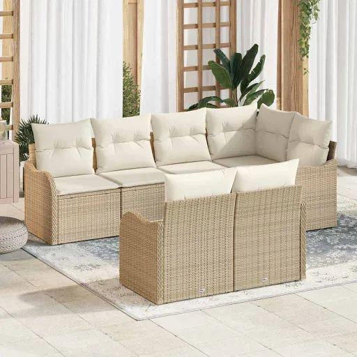 Conjunto de Sofá de Jardim Bege Vime PE