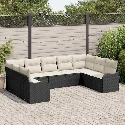 Conjunto de Sofá de Jardim   Preto Vime PE (9 pcs)