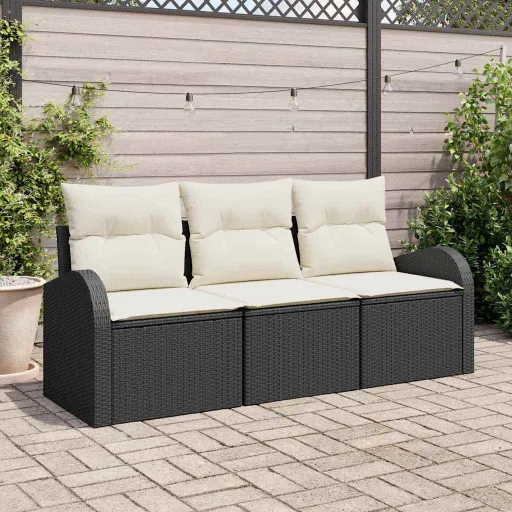 Conjunto de Sofá de Jardim   Preto Rattan Sintético (3 pcs)